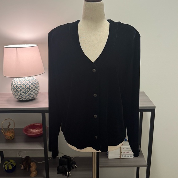 Signature by Jerell Sweaters - Signature by Jerell Black Velvet Button Cardigan – Size L |Classic Evening Layer